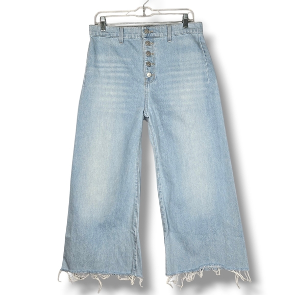 Veronica Beard Women's sz 30 Grant Wide Leg Crop Jean Button Fly Fray Hem 22" L - Picture 1 of 14